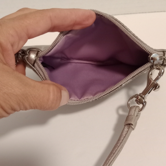Coach Gray Metallic Silver Signature Zipper Pouch Wristlet - Picture 5 of 5